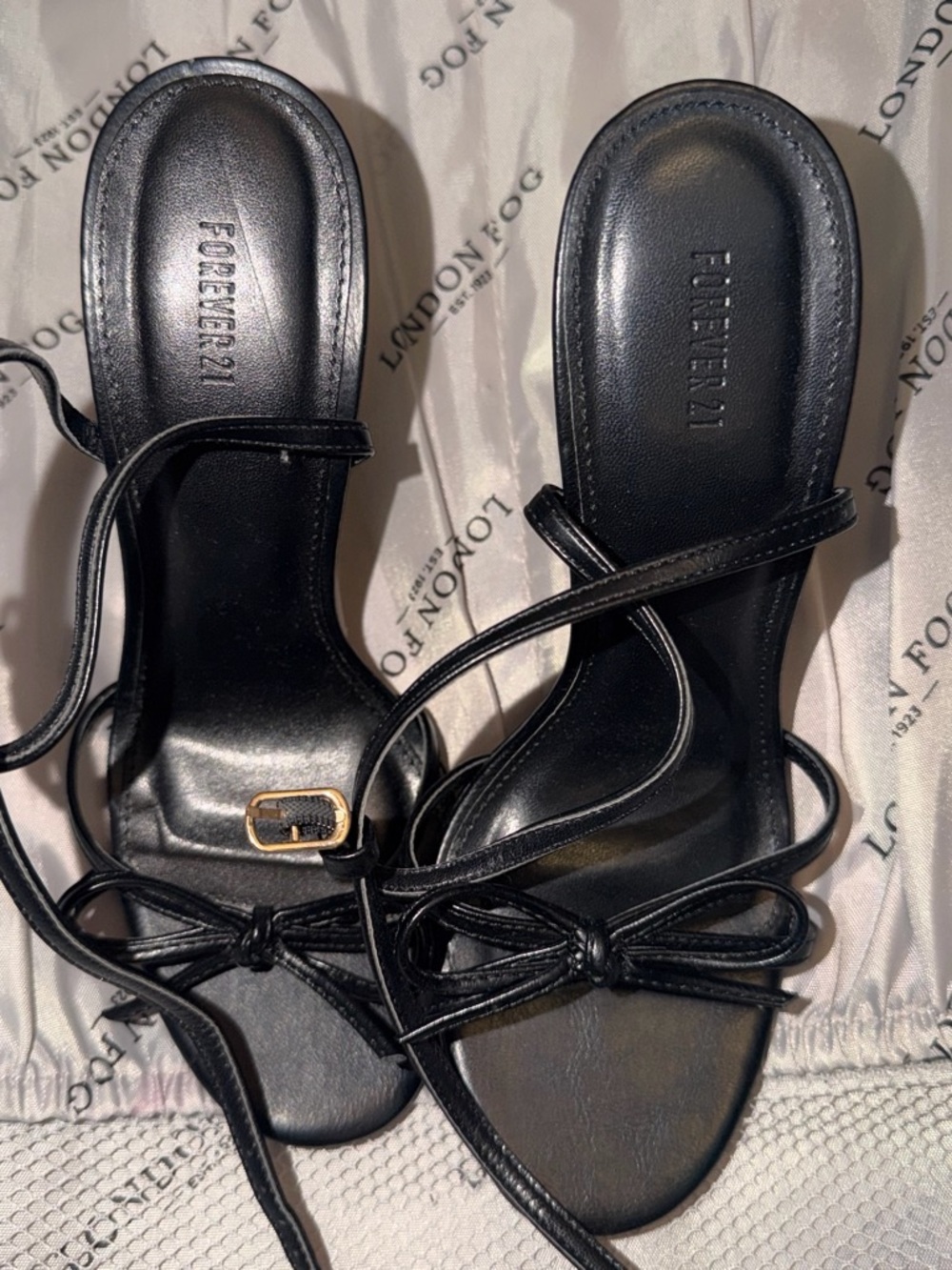 Forever 21 Black Strappy Bow Heeled Sandals